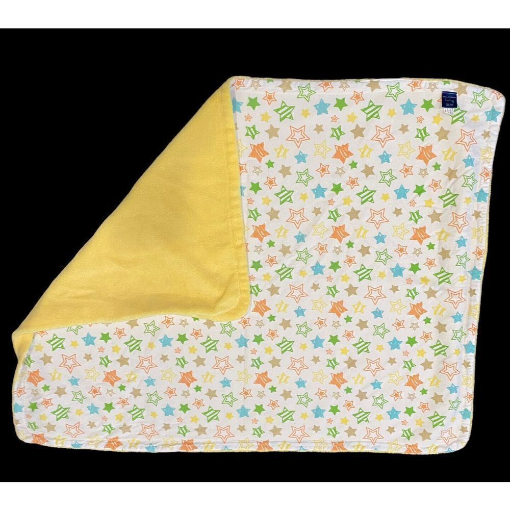 Falls Creek‎ Fleece Baby Blanket Striped Stars Yellow Green Plush 2011 30”x38”